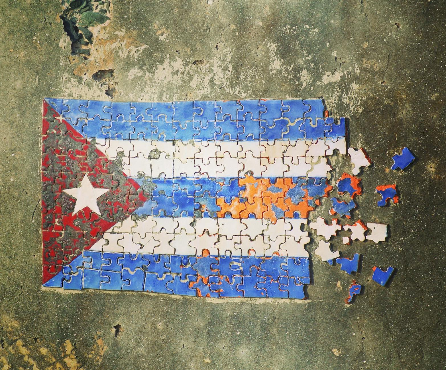 blue red and white jigsaw puzzle