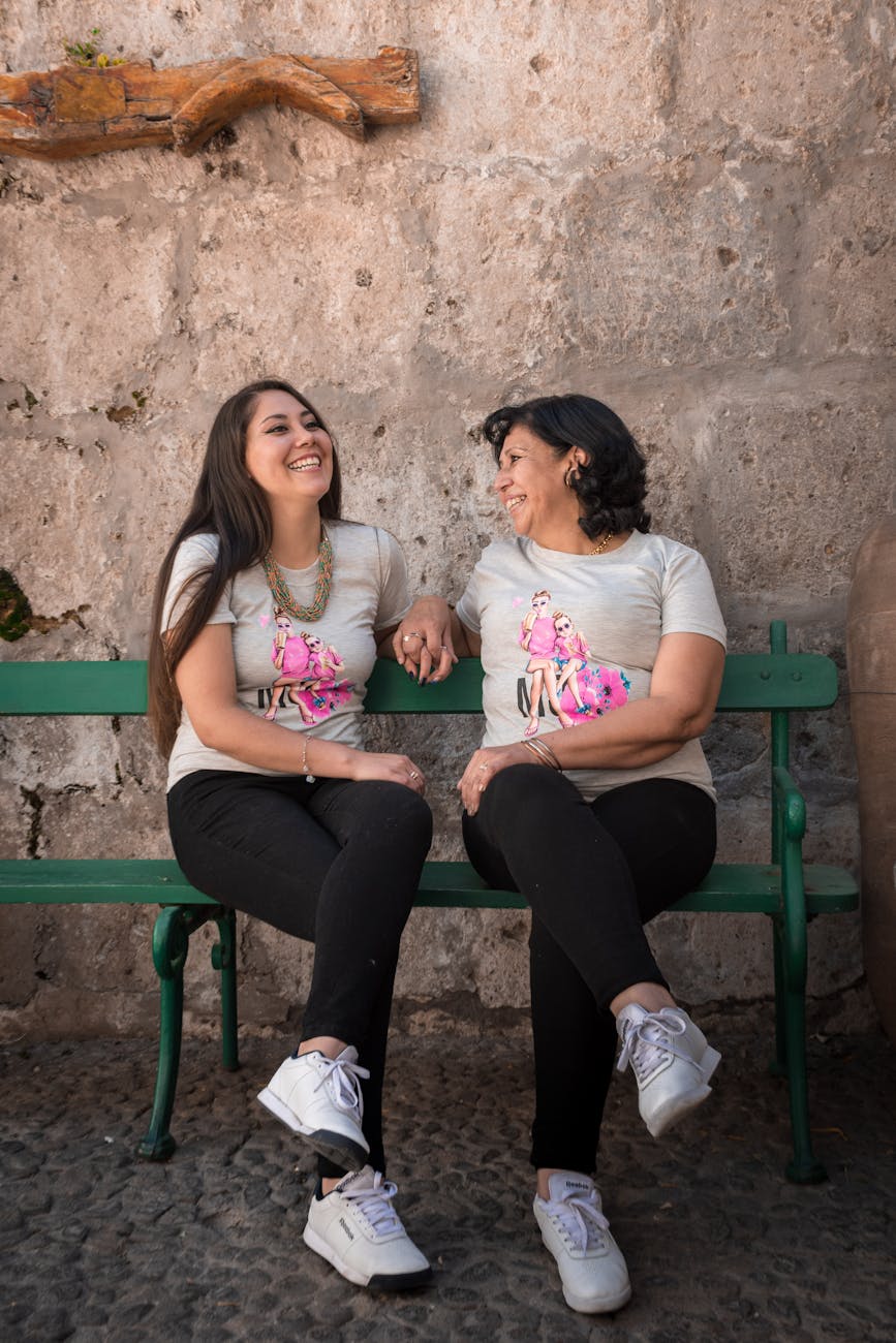 mother with daughter in matching tshirts and leggings