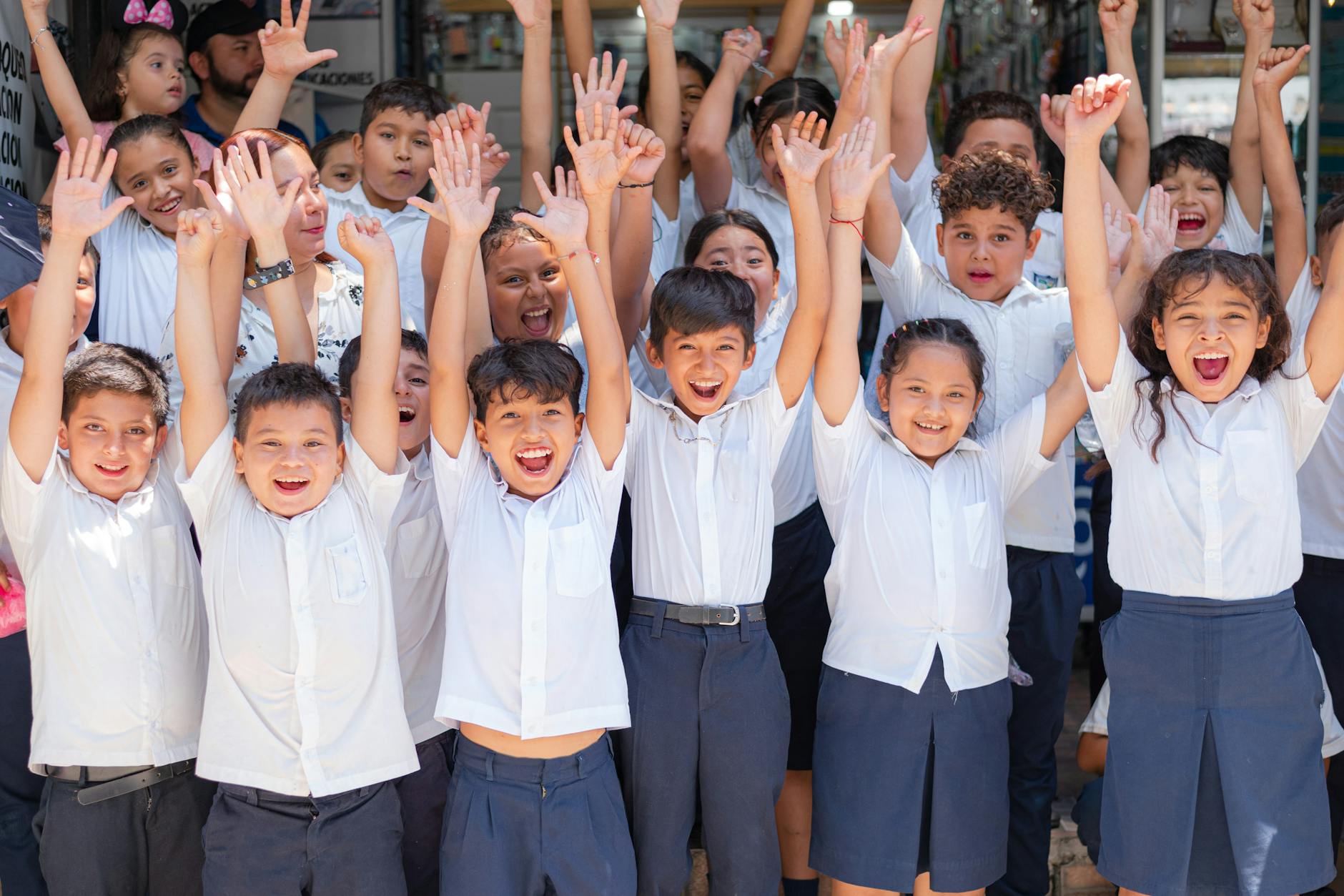 cheering group of children
